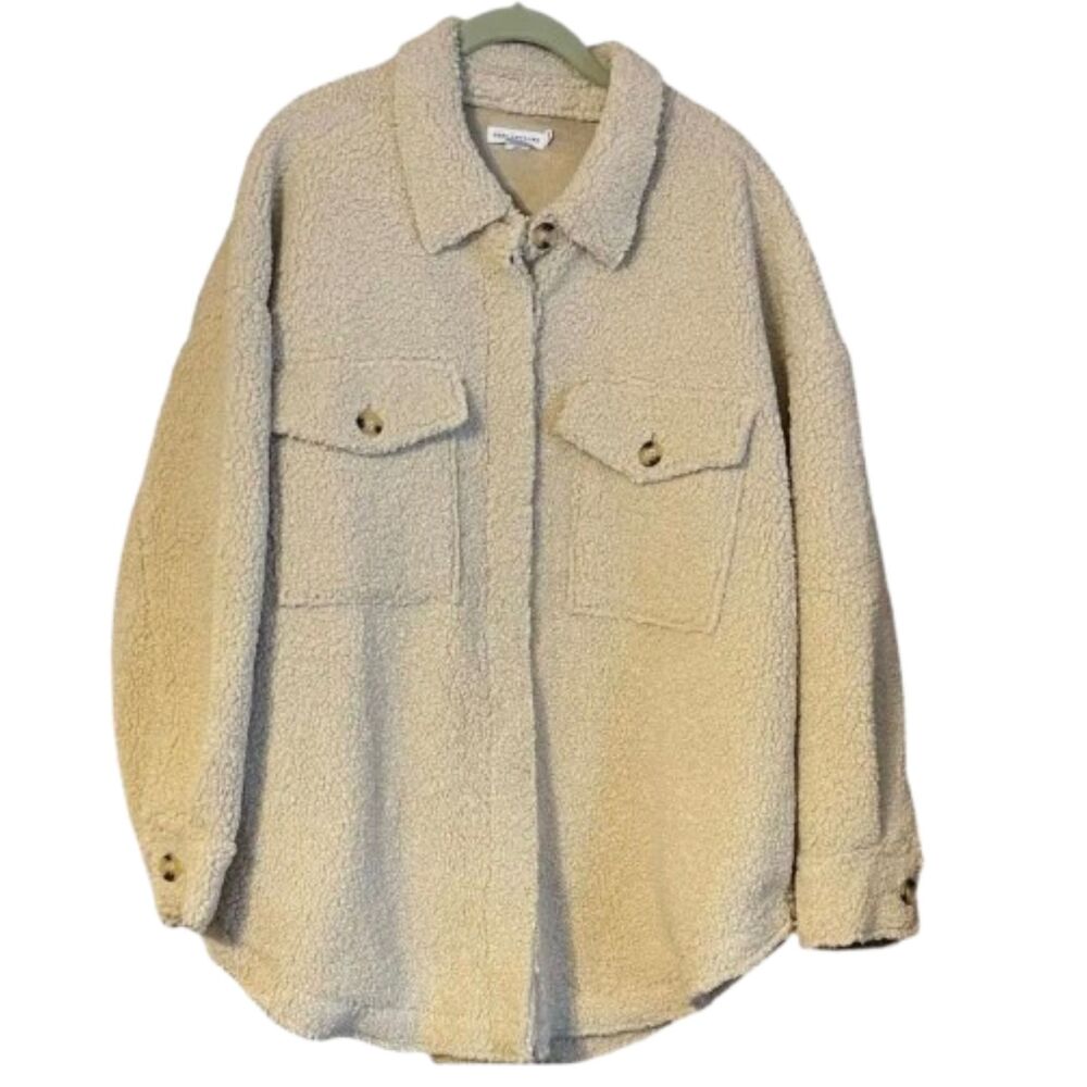 Good American Women's Faux Shearling Beige Sand Sherpa Shacket Size 1/2- 2XL